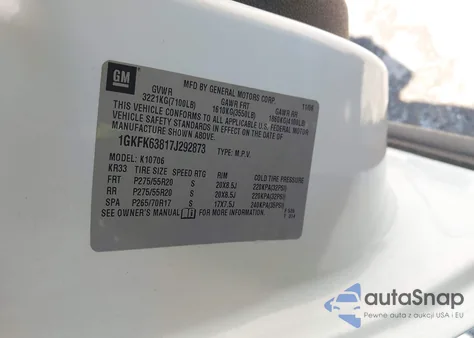 2007 GMC Yukon Denali z USA, uszkodzony, nr VIN 1GKFK63817J292873